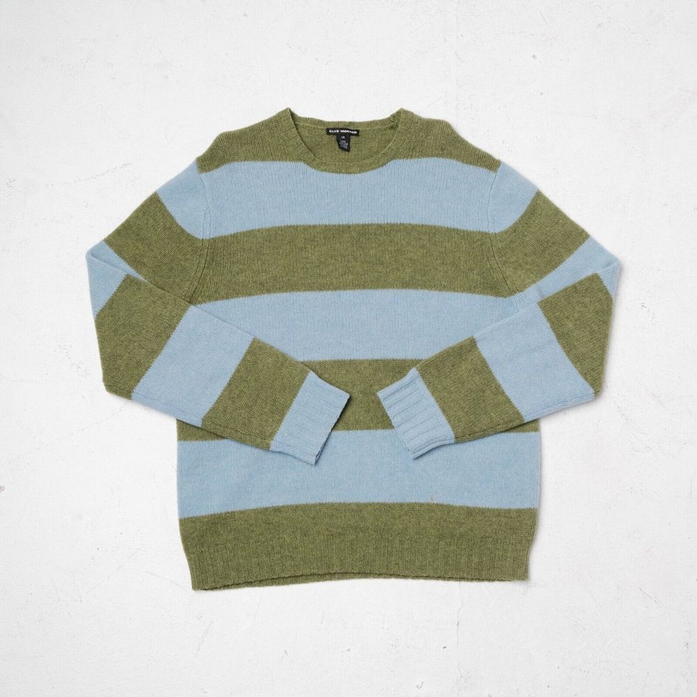 Club Monaco Knitted Wool Stripped Sweater Green Blue size Large